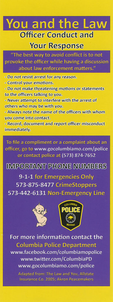 The back of the "You and the Law" handout